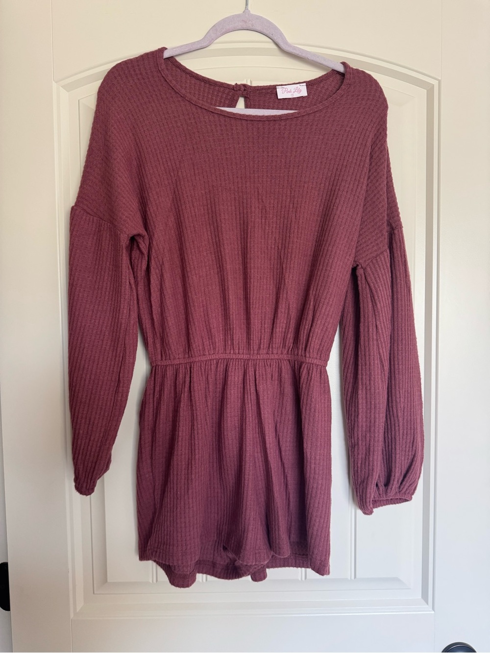 Pink Lily Mauve Waffle Knit Long-Sleeve Romper
